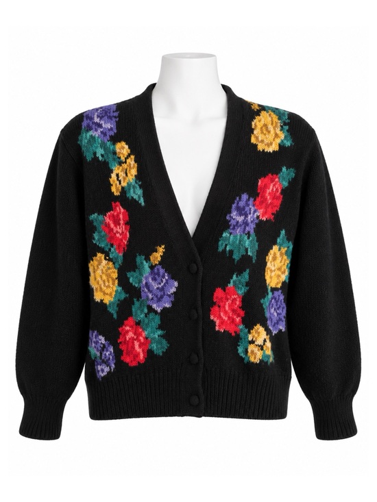 JH Collectibles Sweaters - Size L JH Collectibles Vintage 100% Wool Floral Cardigan Sweater Black